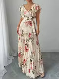 Women's Summer Hot Sale Digital Print Dress – Pleated Ruffled Waist Romantic Vacation Maxi Euro American