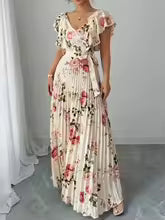 Women's Summer Hot Sale Digital Print Dress – Pleated Ruffled Waist Romantic Vacation Maxi Euro American