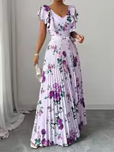 Women's Summer Hot Sale Digital Print Dress – Pleated Ruffled Waist Romantic Vacation Maxi Euro American