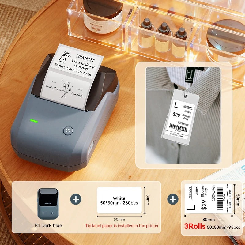 NIIMBOT B1 Portable Thermal Printer With Tapes 2 Inch Adhesive Label Printer Mini Bluetooth Sticker Maker Support Smartphones PC