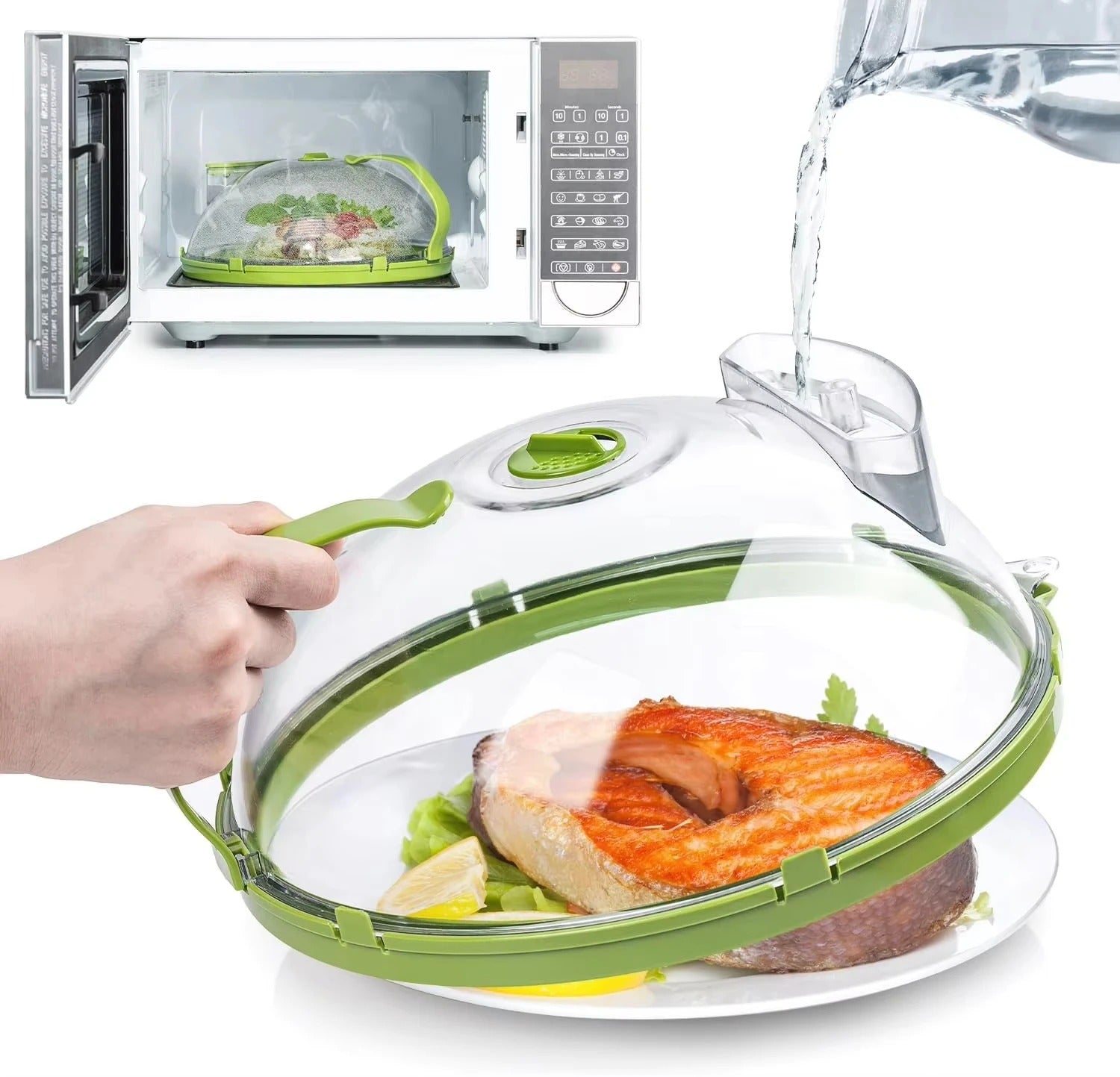 Microwave Splash Cover High Temperature Resistant Microwave Guard Lid Transparent Food Heating Cover with Steam Vent and Handle