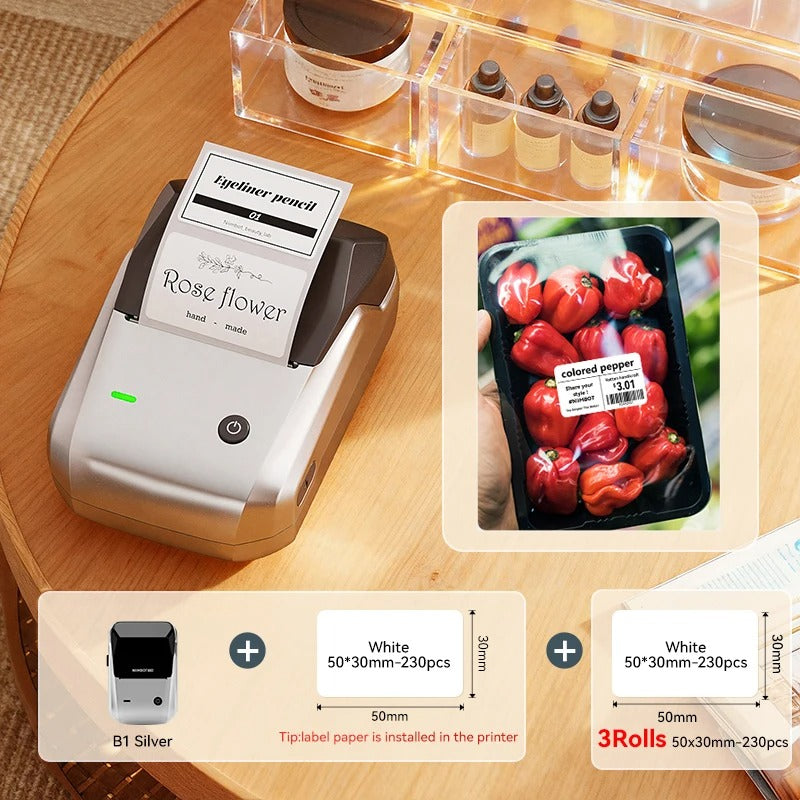 NIIMBOT B1 Portable Thermal Printer With Tapes 2 Inch Adhesive Label Printer Mini Bluetooth Sticker Maker Support Smartphones PC