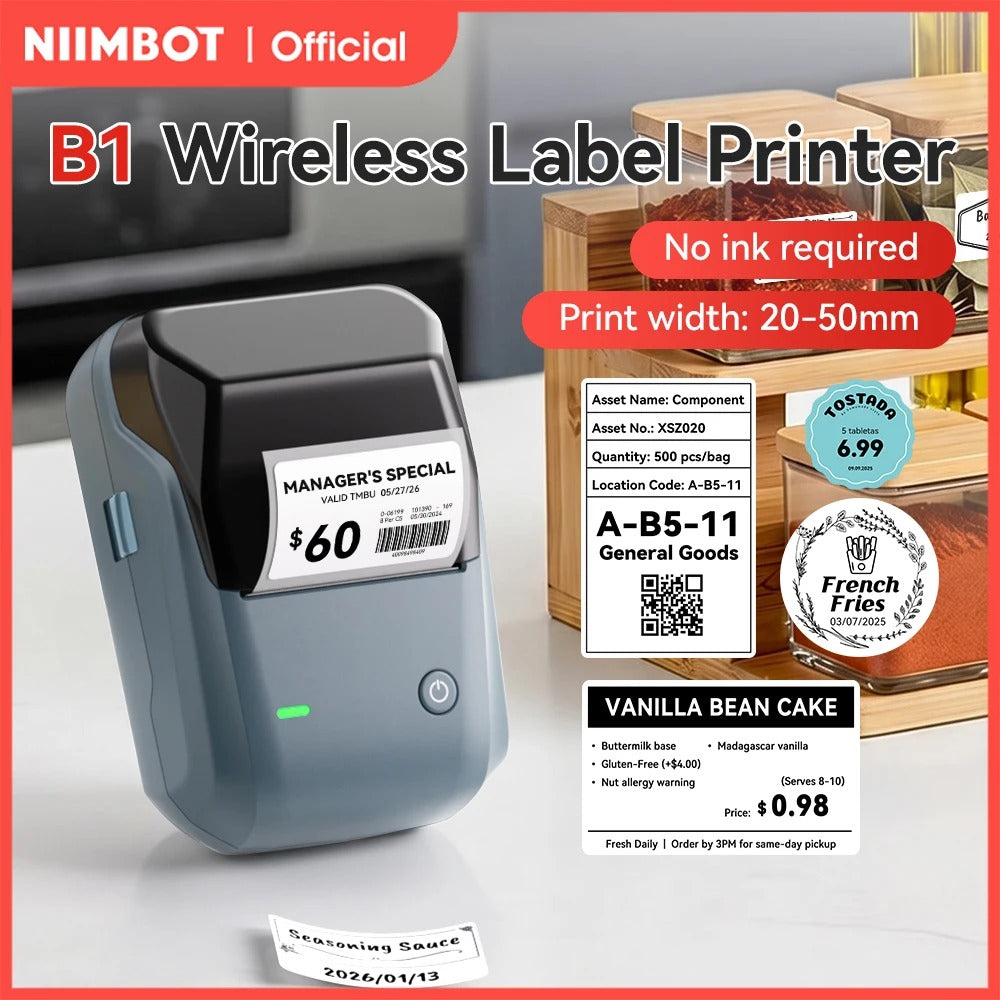 NIIMBOT B1 Portable Thermal Printer With Tapes 2 Inch Adhesive Label Printer Mini Bluetooth Sticker Maker Support Smartphones PC