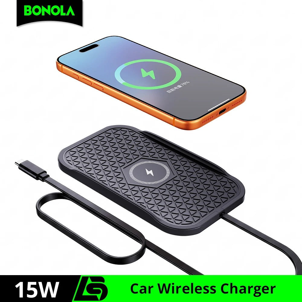 Bonola Silicone Car Wireless Charger Non-Slip Pad for iPhone 17/16/15/14/13 Series Induction Fast Wireless Charging for Samsung