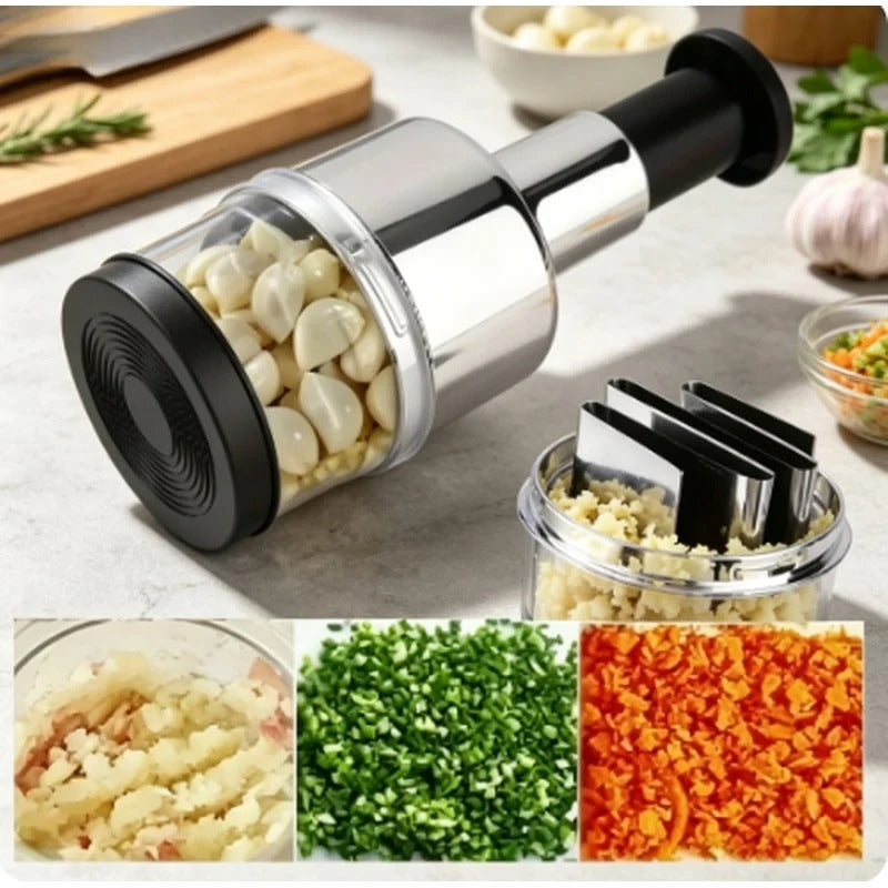 Vertical Hand Press Manual Garlic Vegetable Chopper With Storage Box