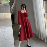 Load image into Gallery viewer, Elegant V-Neck Long Black Dress Women's Spring Autumn New Vintage Style Black Elegant Dress Over Knee Length Dress 25 sales from other sites