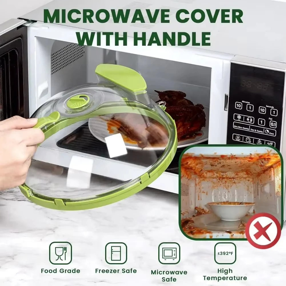 Microwave Splash Cover High Temperature Resistant Microwave Guard Lid Transparent Food Heating Cover with Steam Vent and Handle
