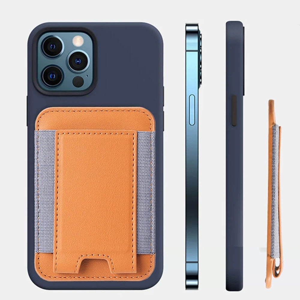 For Magsafe Card Holder Wallet Elastic Leather Pattern Case For iPhone 16 15 12 13 14 17Pro Max S25 Ultra Magnet Phone Bag Cover