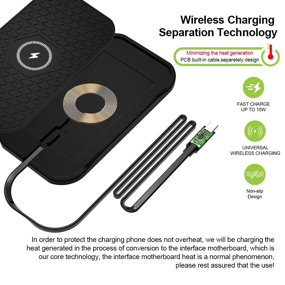 Bonola Silicone Car Wireless Charger Non-Slip Pad for iPhone 17/16/15/14/13 Series Induction Fast Wireless Charging for Samsung