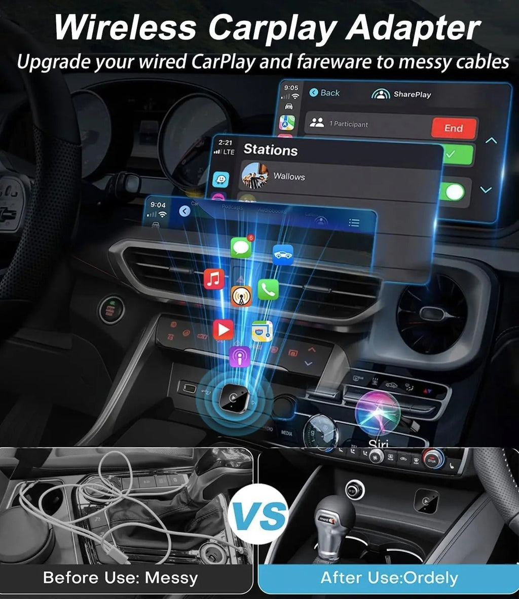 Wireless CarPlay & Android Auto Dongle, Fast Auto-Connect, Compact Plug & Play for iPhone/Android, USB/USB-C, No Delay, Black (1