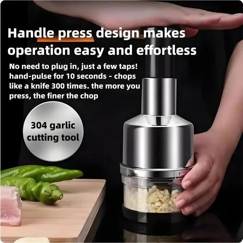Vertical Hand Press Manual Garlic Vegetable Chopper With Storage Box