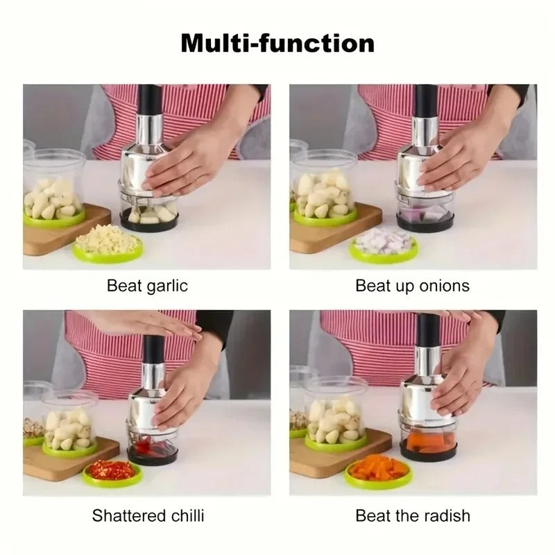 Vertical Hand Press Manual Garlic Vegetable Chopper With Storage Box