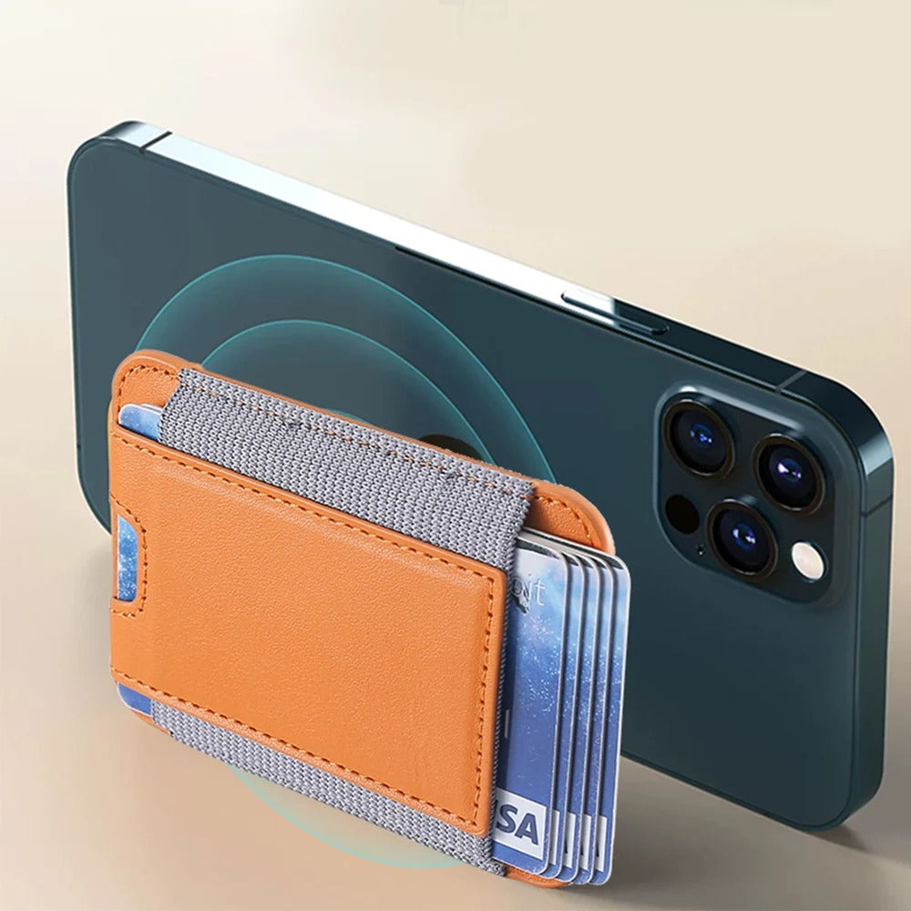 For Magsafe Card Holder Wallet Elastic Leather Pattern Case For iPhone 16 15 12 13 14 17Pro Max S25 Ultra Magnet Phone Bag Cover