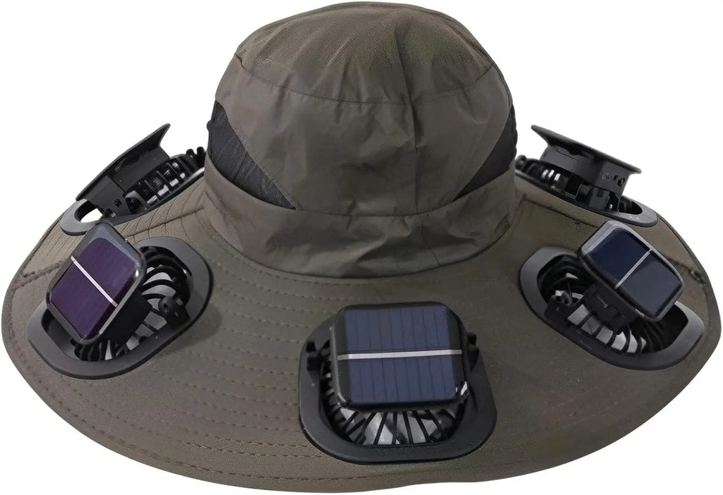 New Summer 6 Fans Solar Fan Hat Breathable UV Protection Wide Brim Sun Cap Fan Visor Cap For Men Outdoor Hiking Camping Fishing