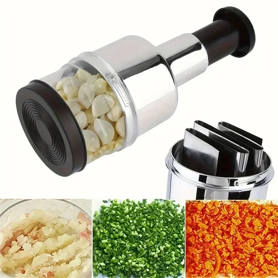 Vertical Hand Press Manual Garlic Vegetable Chopper With Storage Box